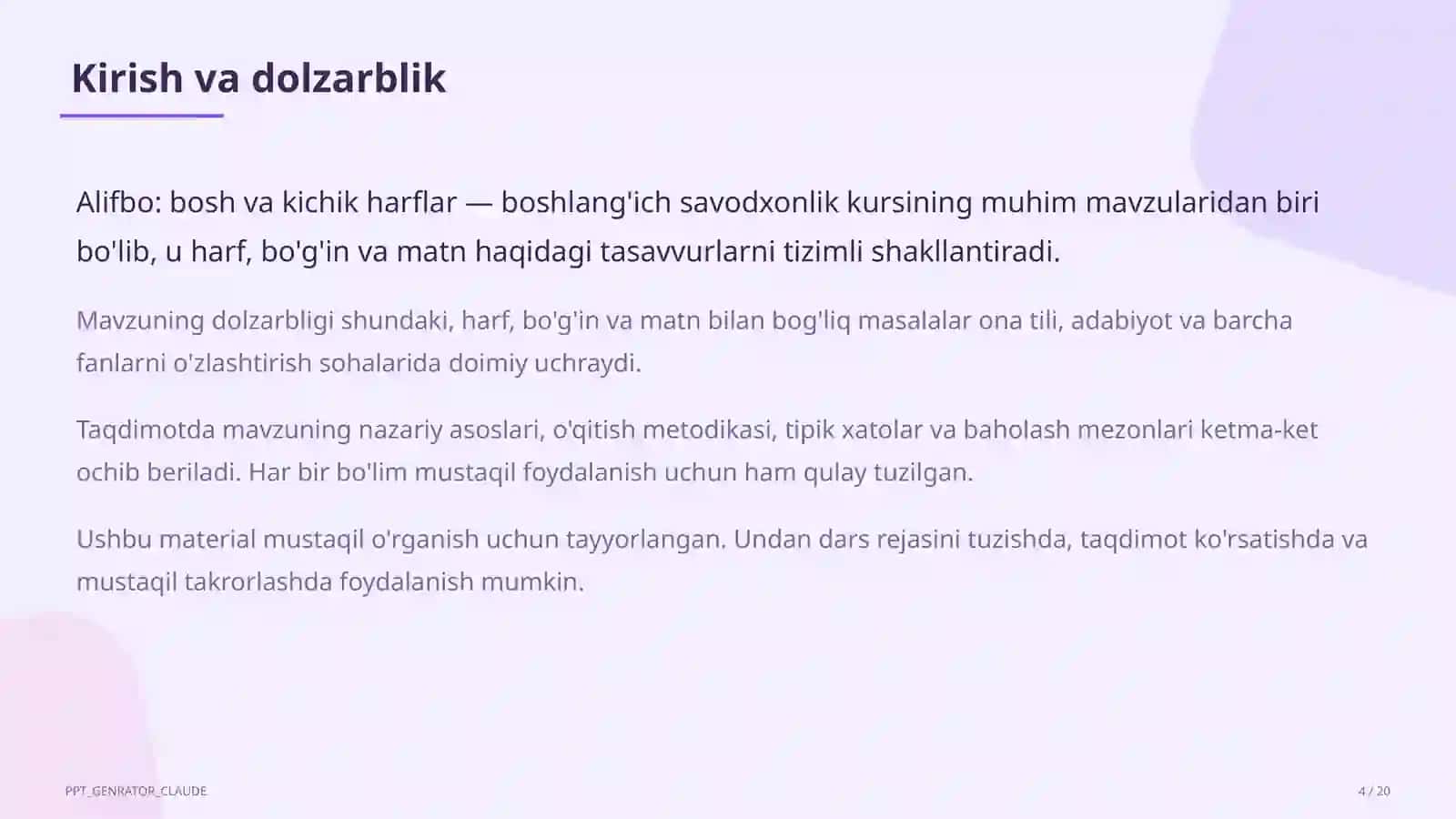 Alifbo: bosh va kichik harflar (1-sinf) 4