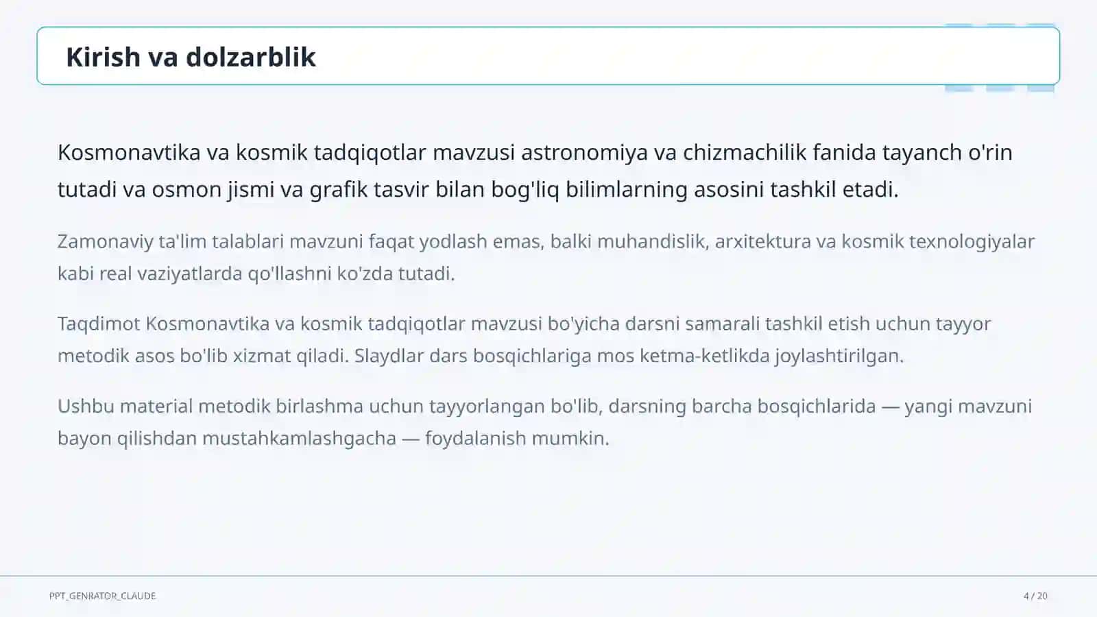 Kosmonavtika va kosmik tadqiqotlar (11-sinf) 4