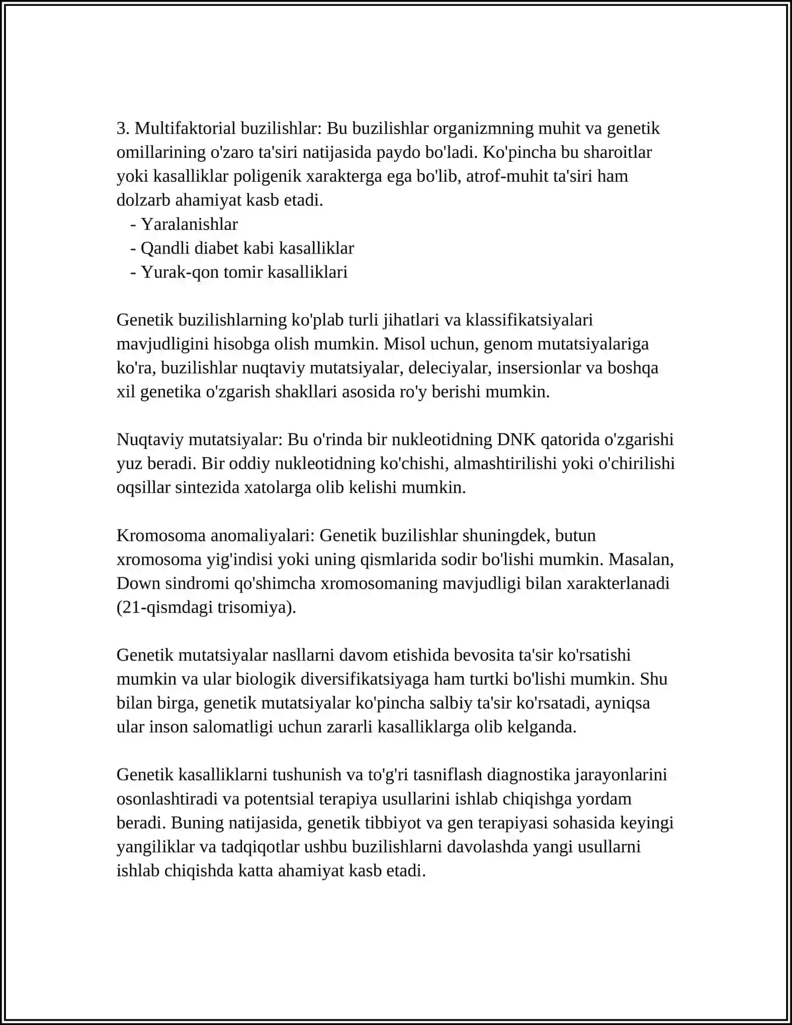 GENETIK BUZILISHLAR.MUTATSIYALAR.MENDEL BUZILISHLARI.IRSIY KOʻP OMILLI BUZILISHLAR.IRSIY NOKLASSIK MONOGEN KASALLIKLAR 4