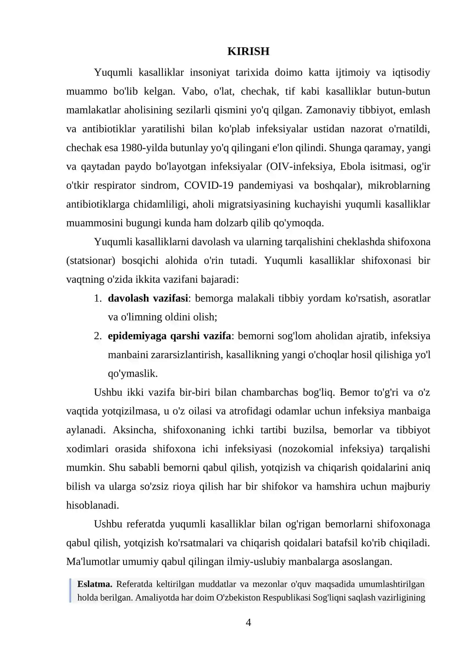 Yuqumli kasalliklar bilan kasallangan bemorlarni shifoxonaga yotqizish qoidalari 4