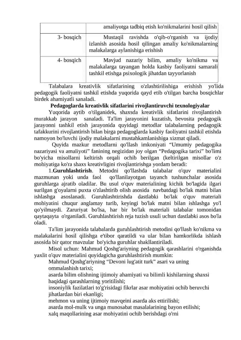 Talabalarning kreativlik sifatlari. Talabalarning kreativlik sifatlarini rivojlantirish mohiyati 4