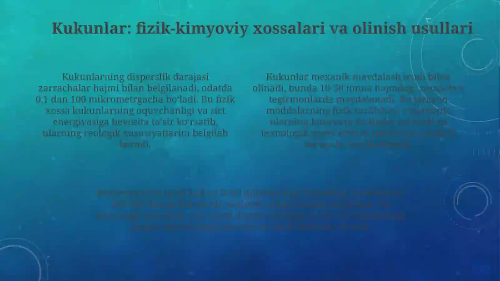 Dagʻal dispers sisltemalar. Kukunlar. Aerozollar 4