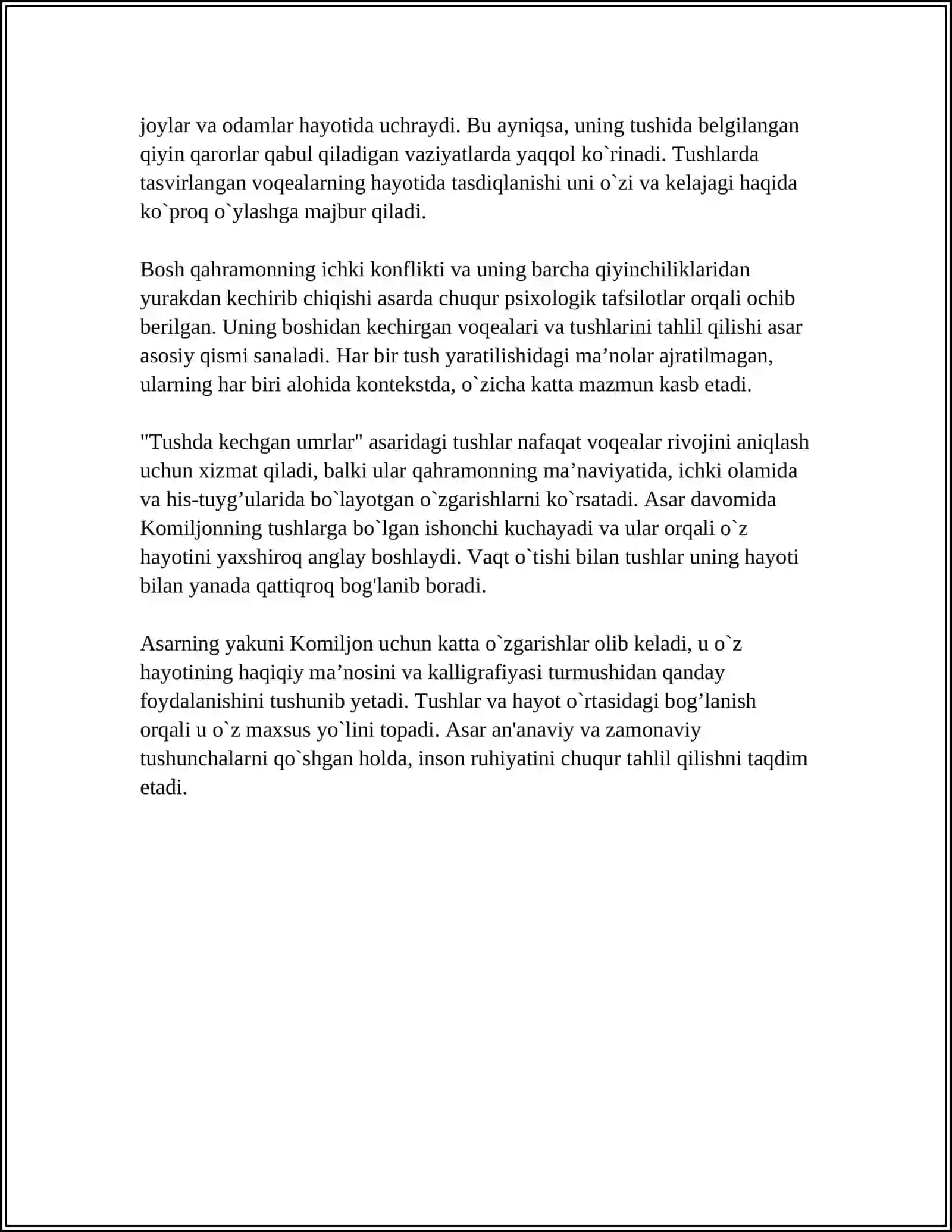 TUSHDA KECHGAN UMRLAR ASARINING ANNATATSIYASI 4
