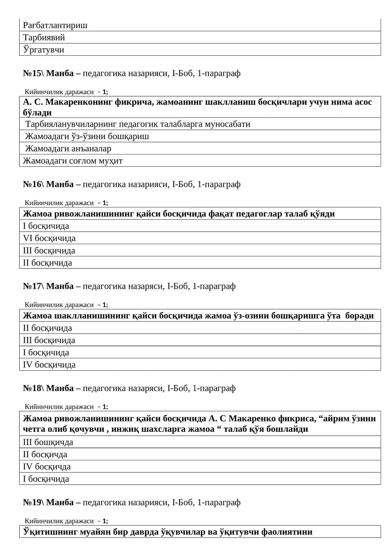 пeдaгoгикa назарияси ва тарихи фaнидaн тeст сaвoллaри 4