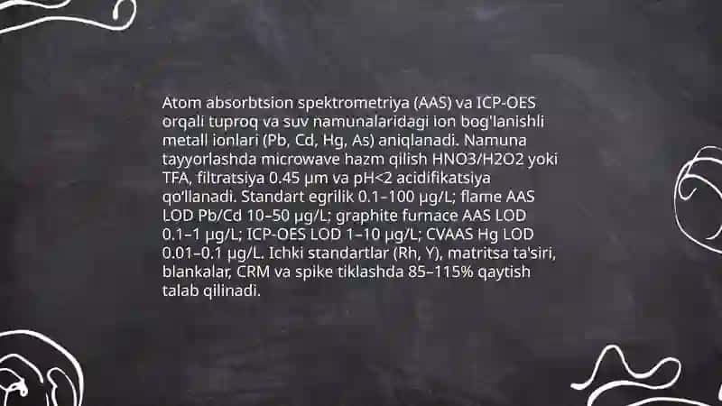 Tuproq suvning ifloslanishida ion bog`lanishli birikmalarni aniqlab ulardan tozalash gʻoyasini yaratish 4