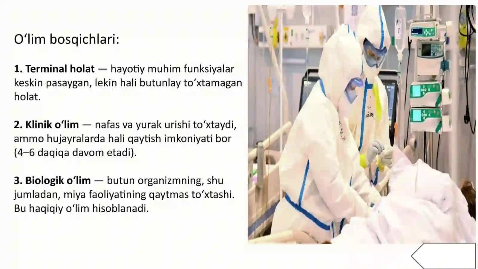 oʻlimning turlari, klinik va morfologik belgilari, shuningdek, tanatologiya va tanarogenez 4