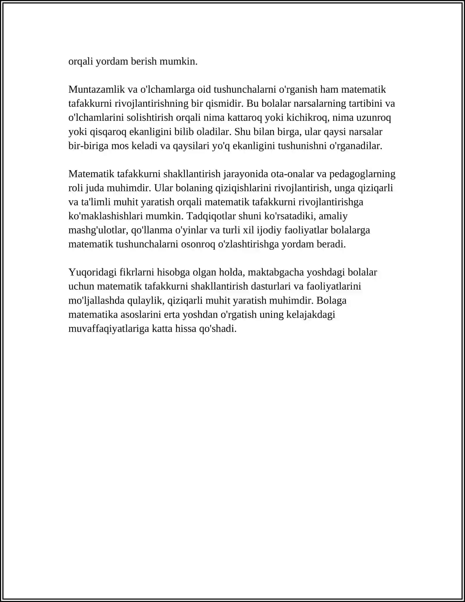 MAKTABGACHA YOSHDAGI BOLALARNING MATEMATIK RIVOJLANISHI METODOLOGIK,PSIXOFZIOLOGIK VA PEDAGOGIK ASOSLARI 4