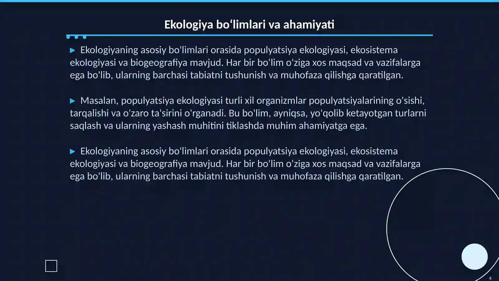 Ekologiya fani va uning boʻlimlari maqsad va vazifalari 4