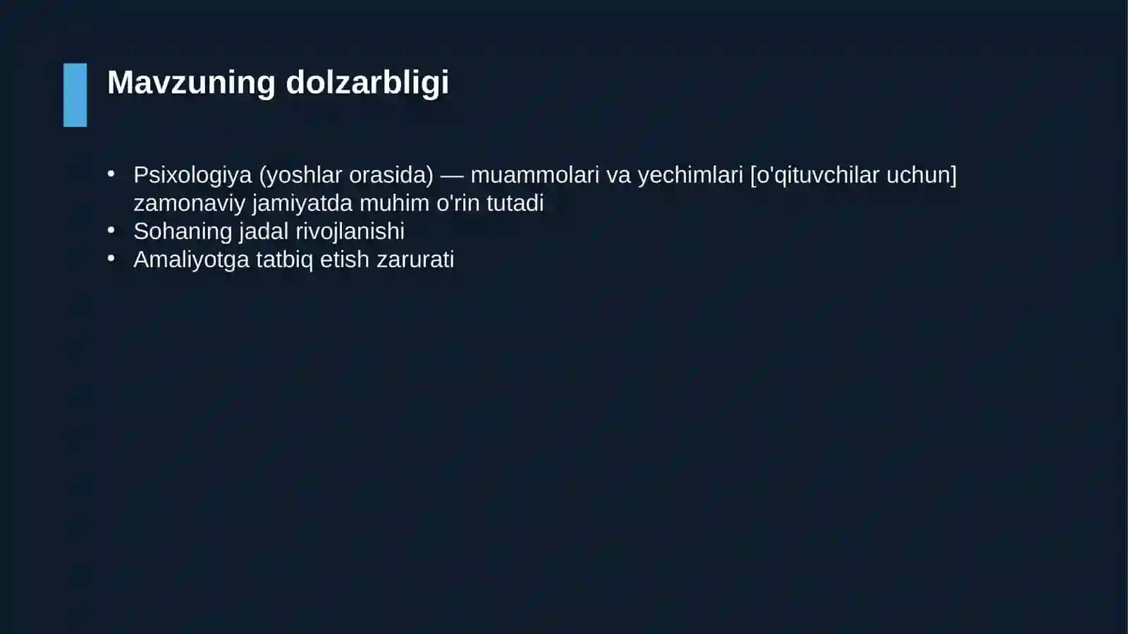 Psixologiya (yoshlar orasida) — muammolari va yechimlari [o'qituvchilar uchun] 4