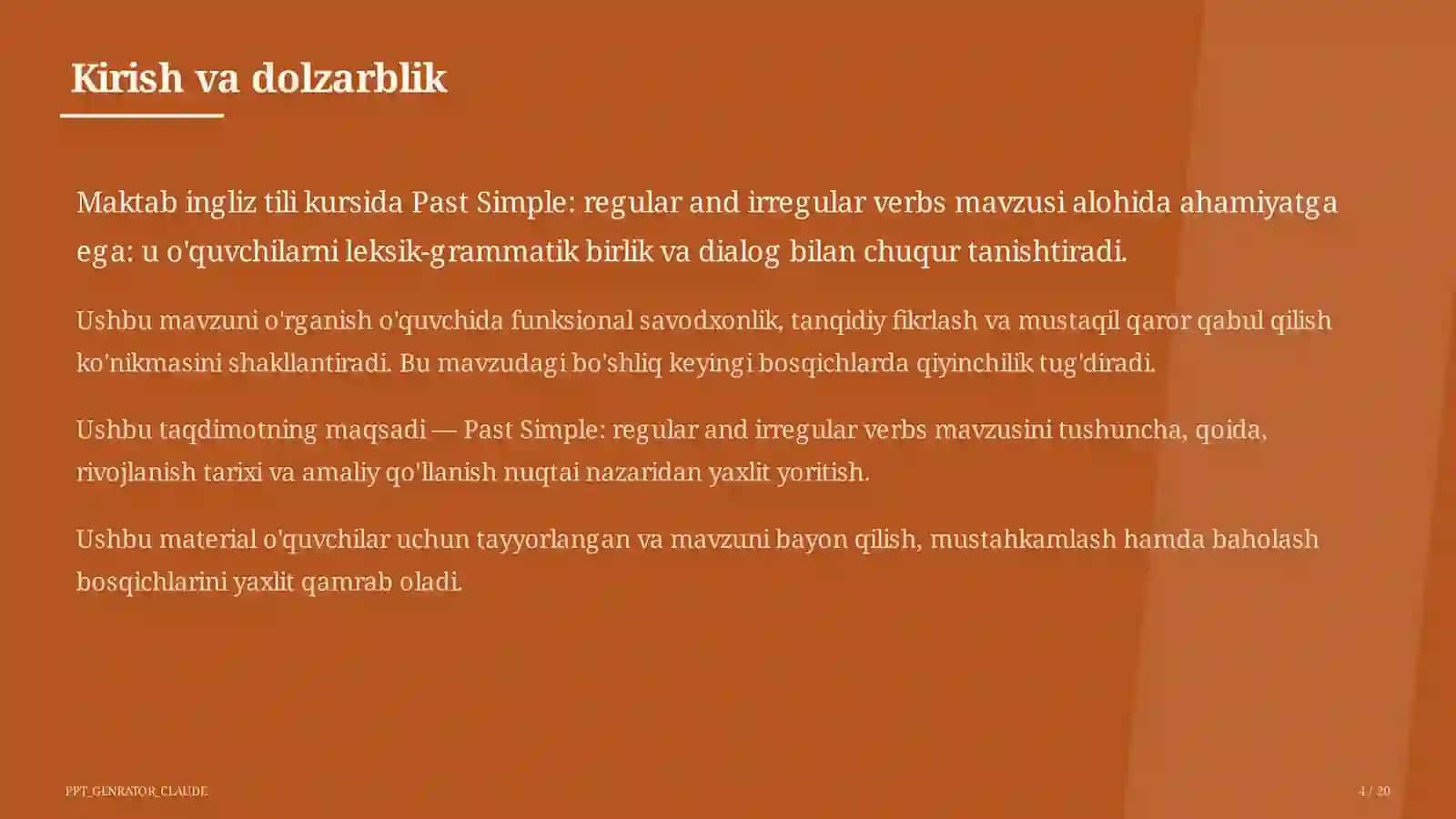 Past Simple: regular and irregular verbs (6-sinf) 4