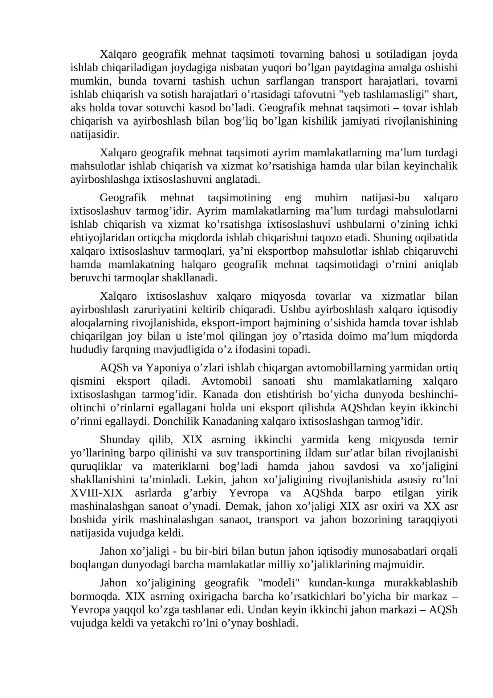 Jahon xo’jaligining umumiy xususiyatlari va rivojlanishi jihatlari 4