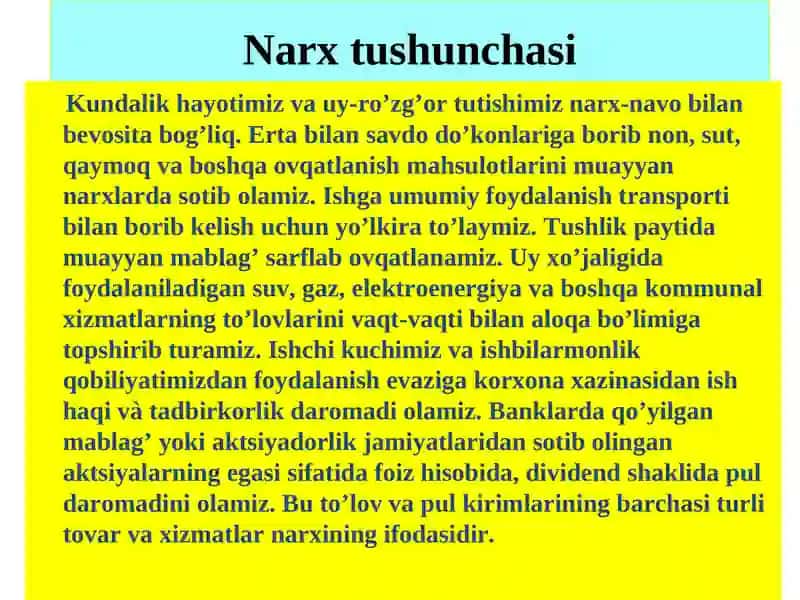Narx tushunchasi va bozor narxining ikki tomonlama tabiati 4