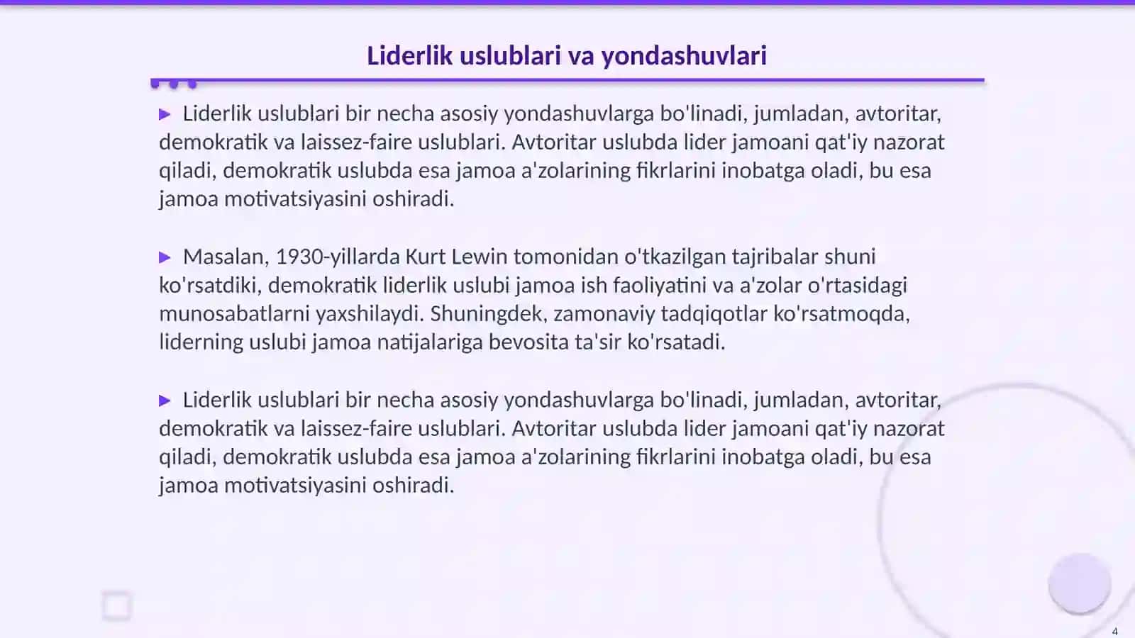Liderlikka asosiy yondashuvlar 4
