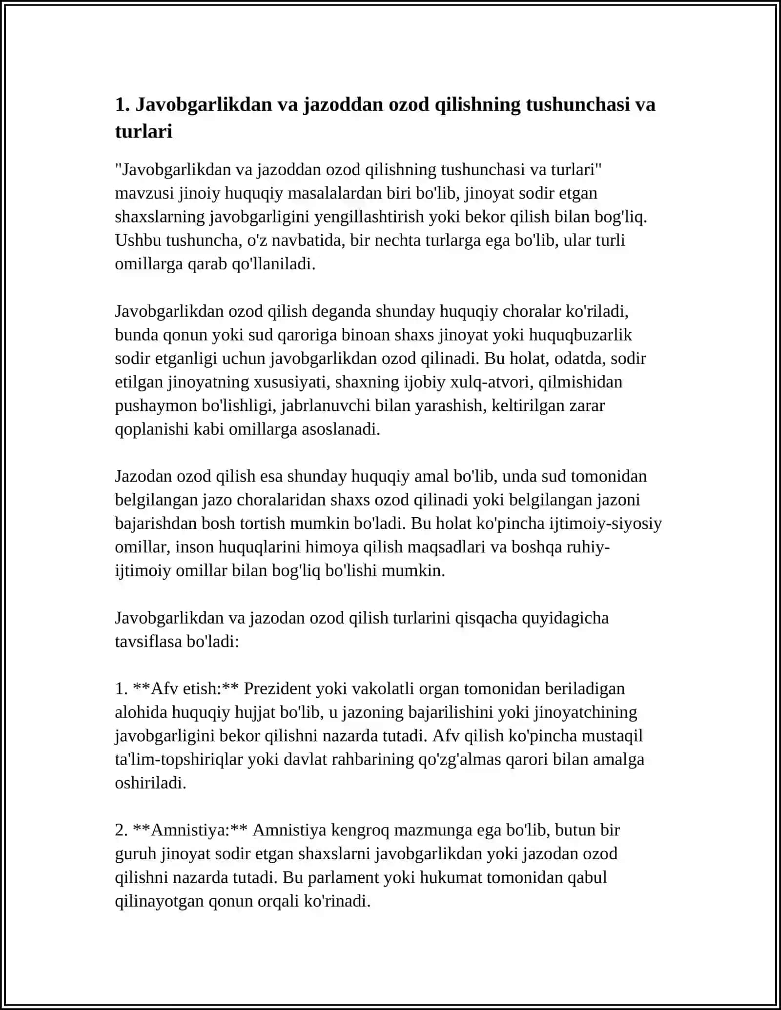 JAVOBGARLIKDAN VA JAZODAN OZOD QILISH. SUDLANGANLIK TUSHUNCHASI VA JINOIY-HUQUQIY AHAMIYATI 4