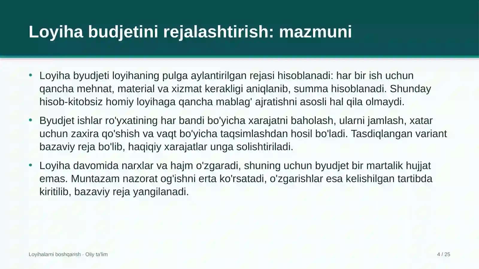 Chorvachilik xo'jaliklarida loyiha budjetini rejalashtirish 4