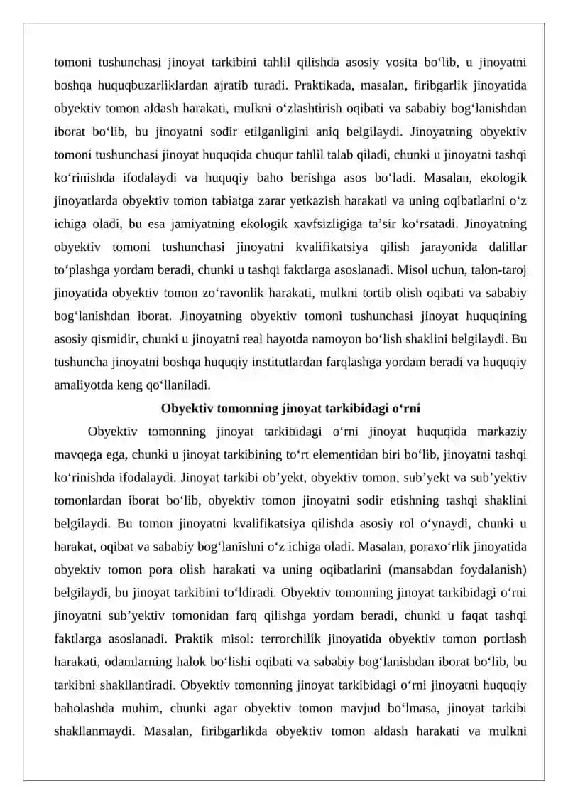 Jinoyatning obyektiv tomoni zaruriy belgilari 4