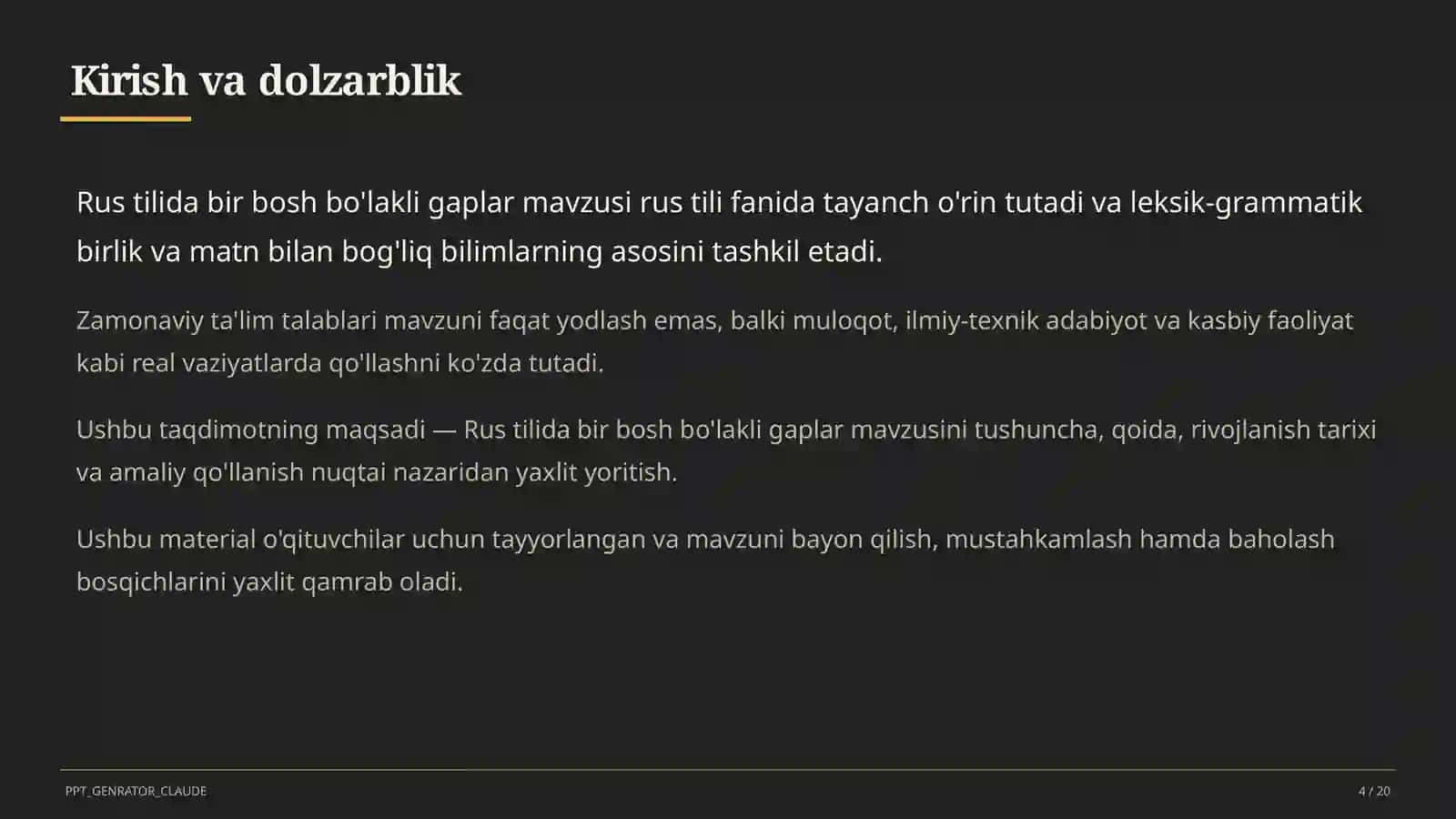 Rus tilida bir bosh bo'lakli gaplar (8-sinf) 4