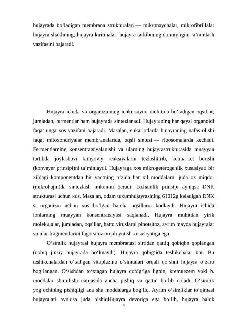 Biologiya(Sitologiya va genetika asoslari)fanidan 1-soatlik dars ishlanma 4