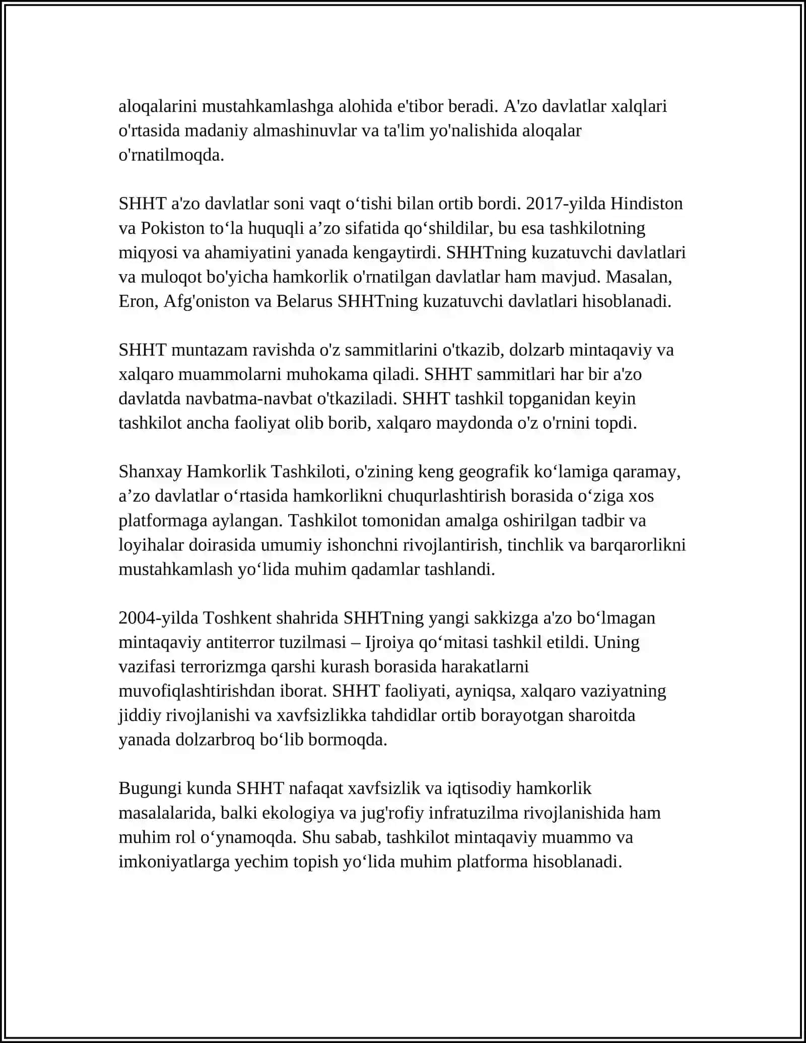 SHANXAY HAMKORLIK TASHKILOTINING MINTAQAVIY AKSILTERROR TUZILMASI 4