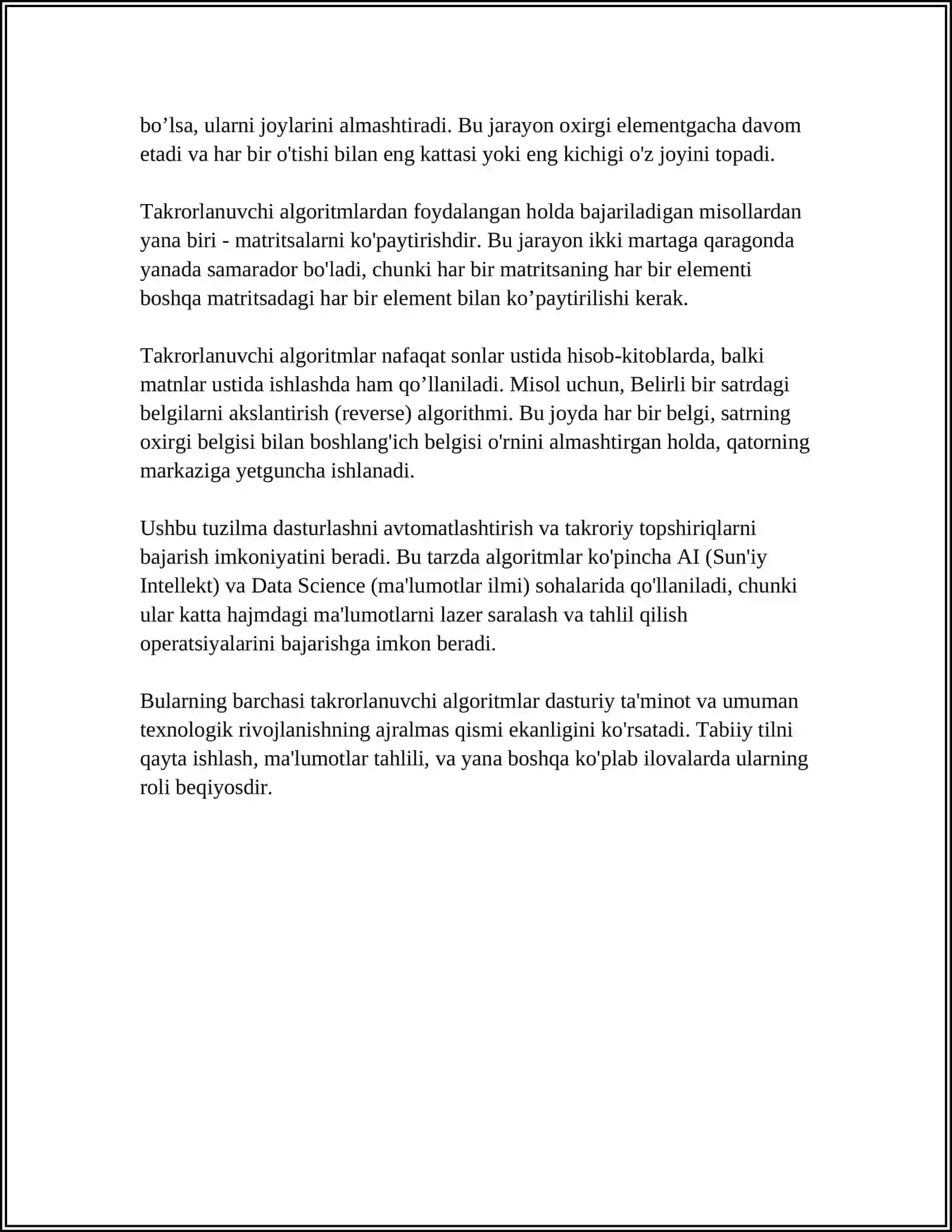 ODDIY, TARMOQLANUVCHI VA TAKRORLANUVCHI ALGORITMLARGA SOHA BO`YICHA BERILGAN VARIANTLARNI ISHLATGAN HOLDA DASTURLAR YARATISH 4
