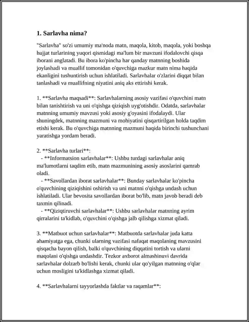 SARLAVHA VA UNING TURLARINI OʻRGANISH,TAHLIL QILISH 4