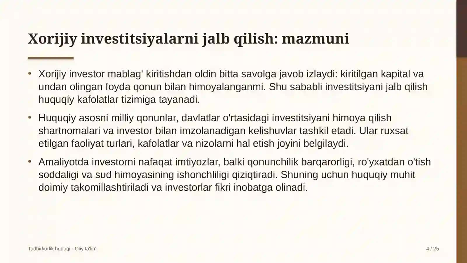 umumiy ovqatlanish korxonalarida xorijiy investitsiyalarni jalb qilishning huquqiy asoslari 3958 4