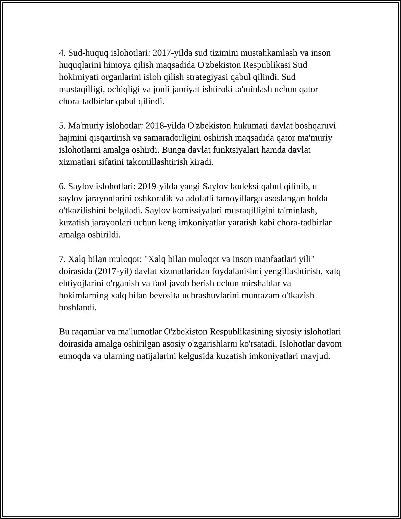 MUSTAQILLIK YILLARIDA DAVLAT BOSHQARUVI TIZIMIDA AMALGA OSHIRILGAN ISLOHOTLAR 4