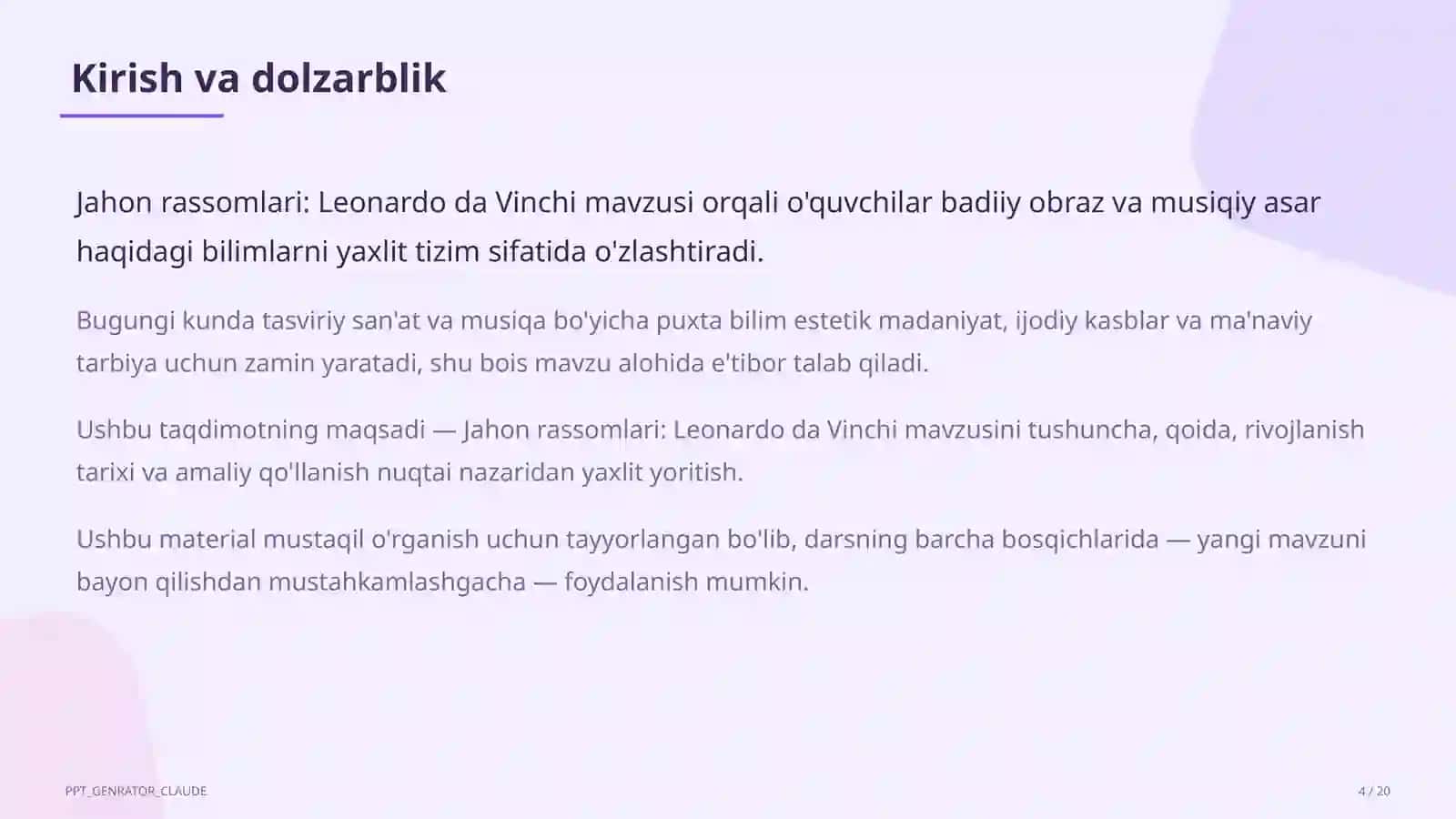 Jahon rassomlari: Leonardo da Vinchi (7-sinf) 4