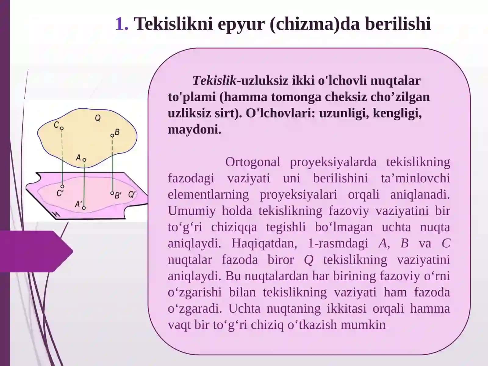Tekislik va uning ortogonal proyeksiyalari 4