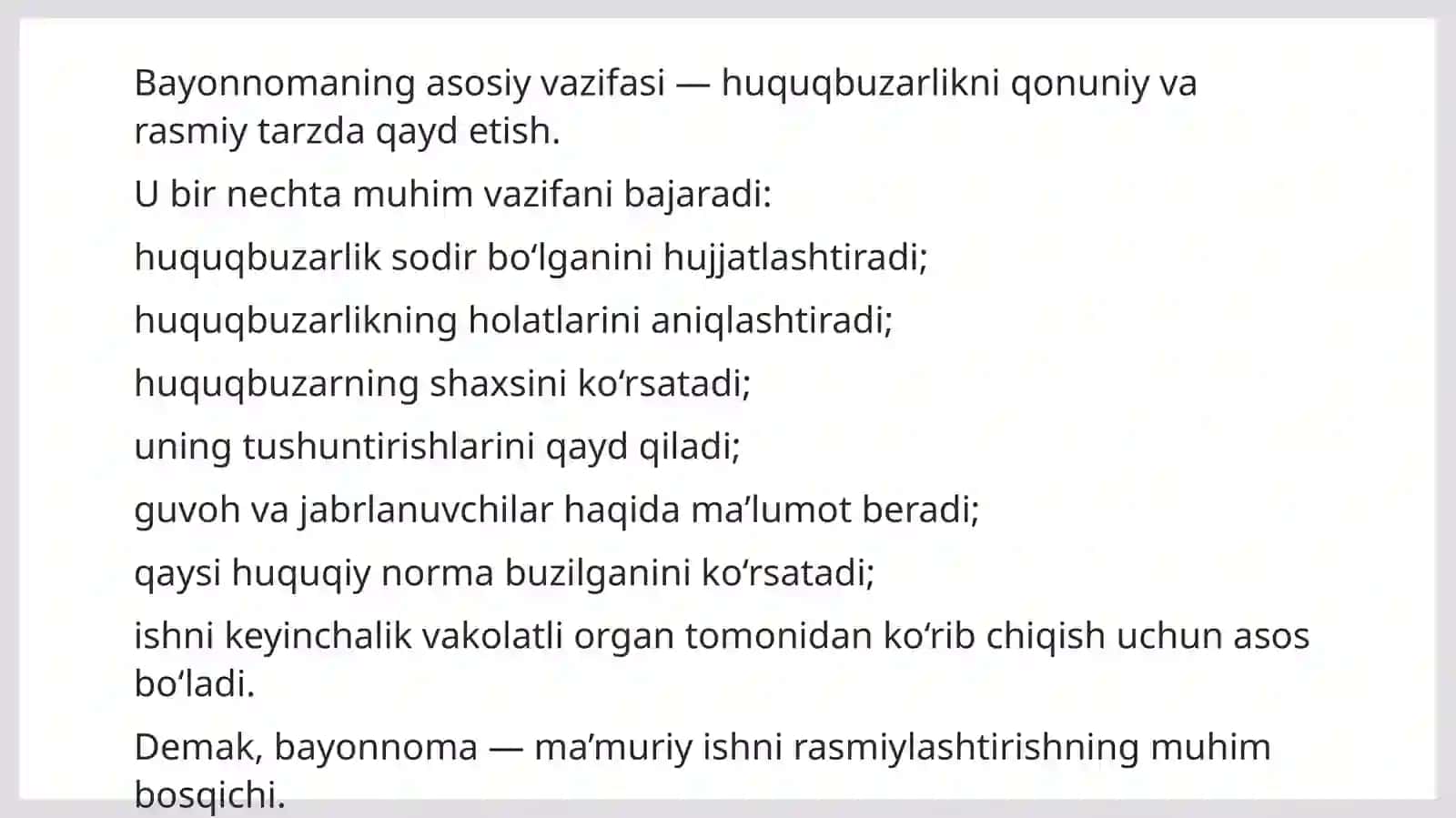 Ma’muriy huquqbuzarlik to‘g‘risidagi bayonnoma mazmuni 4