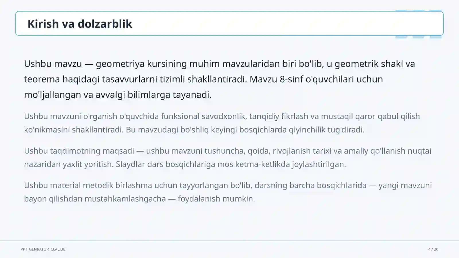 To'g'ri burchakli uchburchakda trigonometrik nisbatlar (8-sinf) 4