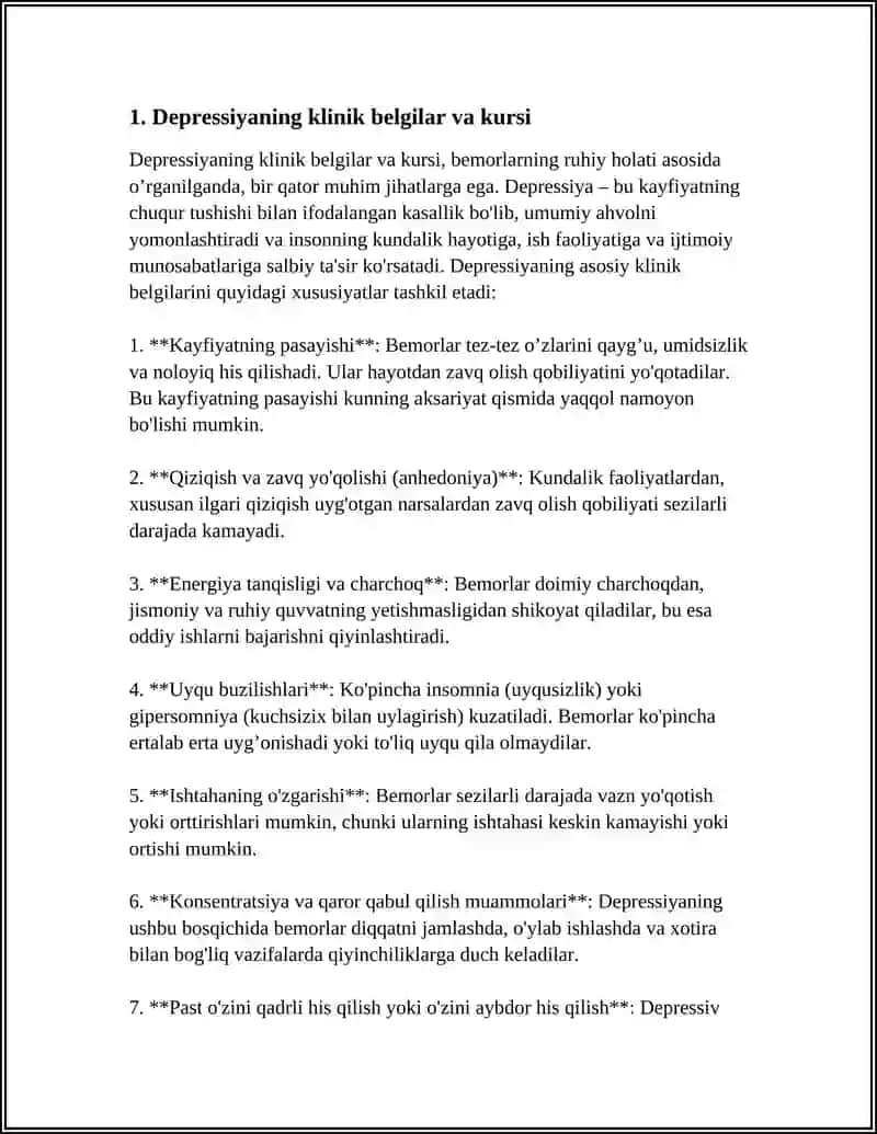Depressiyaning klinik belgilar va kursi 4