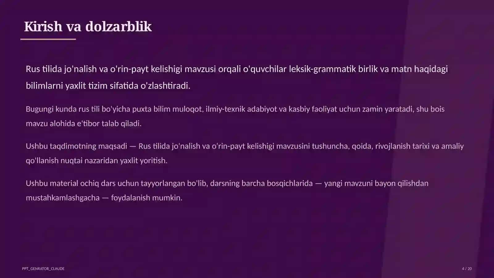 Rus tilida jo'nalish va o'rin-payt kelishigi (5-sinf) 4