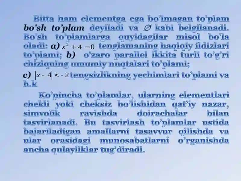 Oliy matematika: to‘plam tushunchasi va to‘plamlar ustida amallar 4