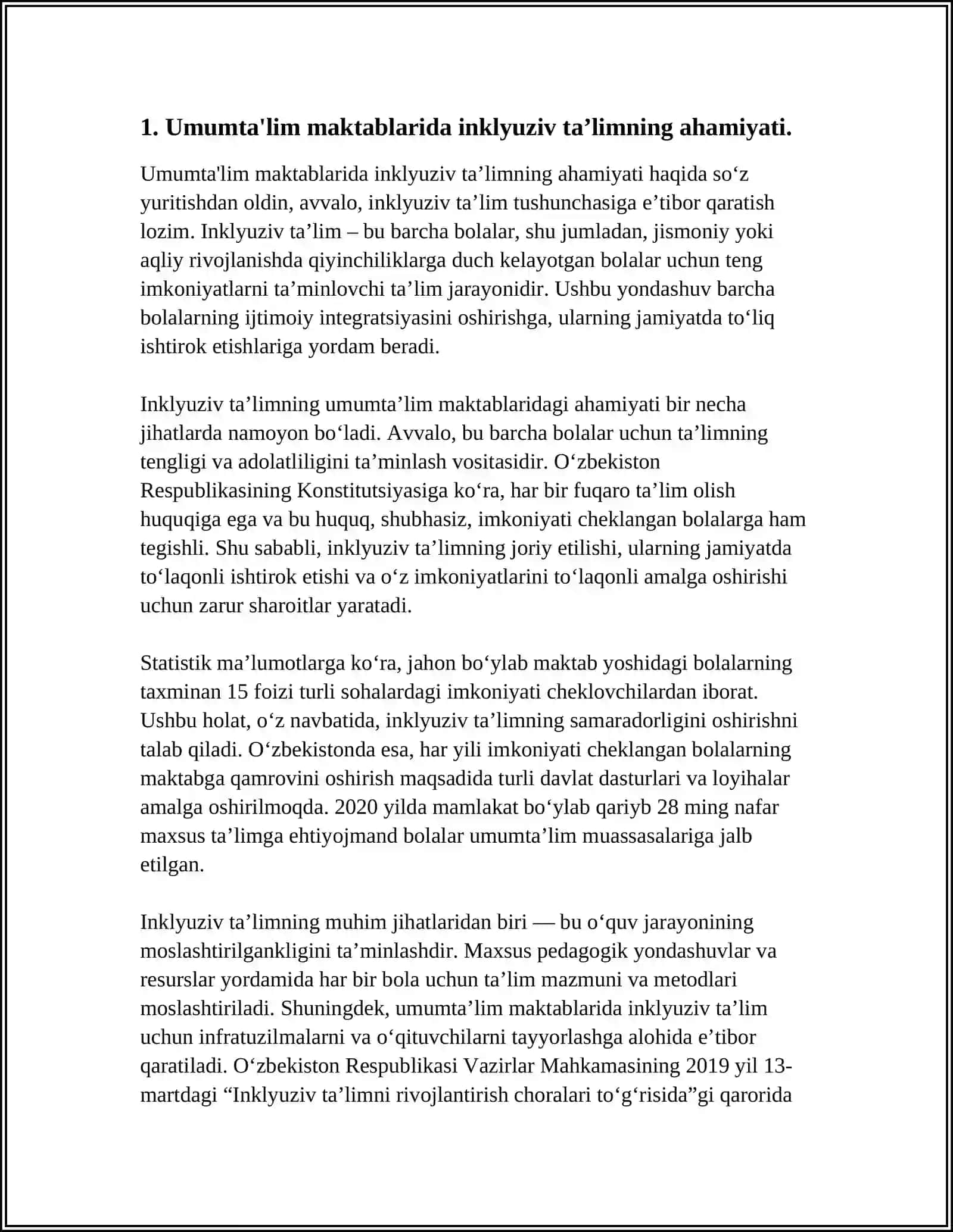 UMUMTA’LIM MAKTABLARI JARAYONIDA ESHITISHDA,KO’RISHIDA NUQSONI BO’LGAN BOLALAR VA TAYANCH HARAKAT A’ZOLARI BUZILGAN BOLALAR UCHUN INKLYUZIV TA’LIMNI AMALGA OSHIRISHNING ILMIY VA USLUBIY ASOSLARI 4