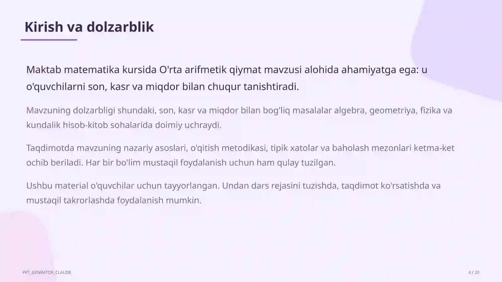 O'rta arifmetik qiymat (5-sinf) 4
