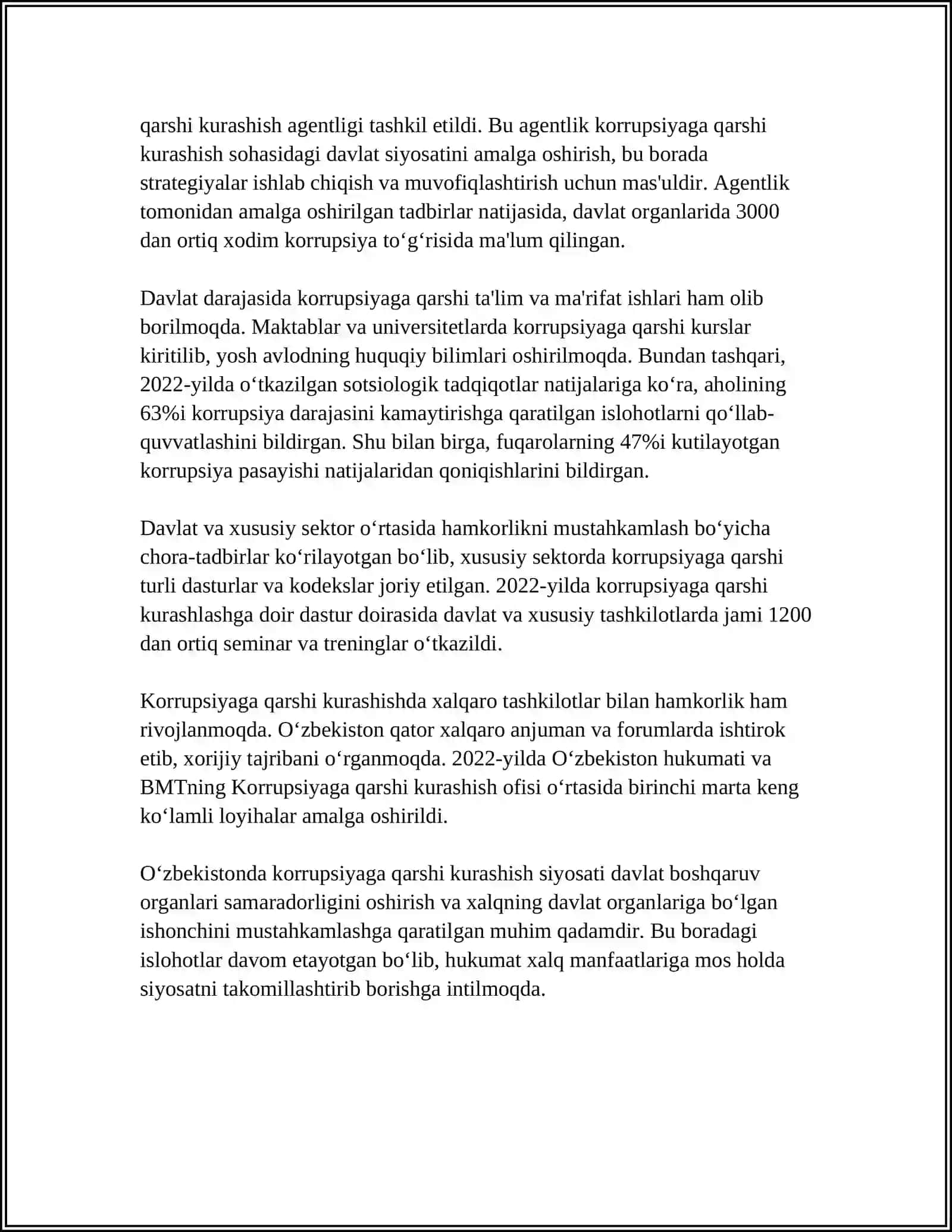 O‘ZBEKISTONDA KORRUPSIYAGA QARSHI KURASHISHGA OID DAVLAT SIYOSATINING ASOSIY YO‘NALISHLARINING QIYOSIY TAXLILI 4