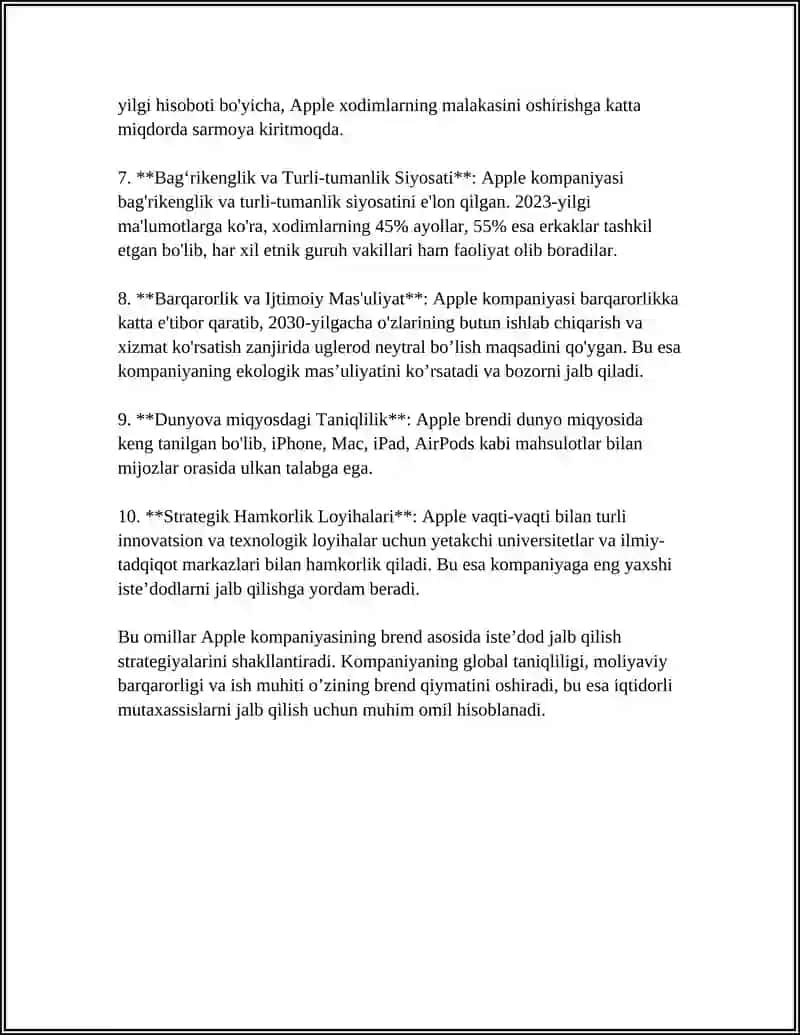 Mavzu: APPLE KOMPANIYASINING ISHGA OLISH STRATEGIYASI 4