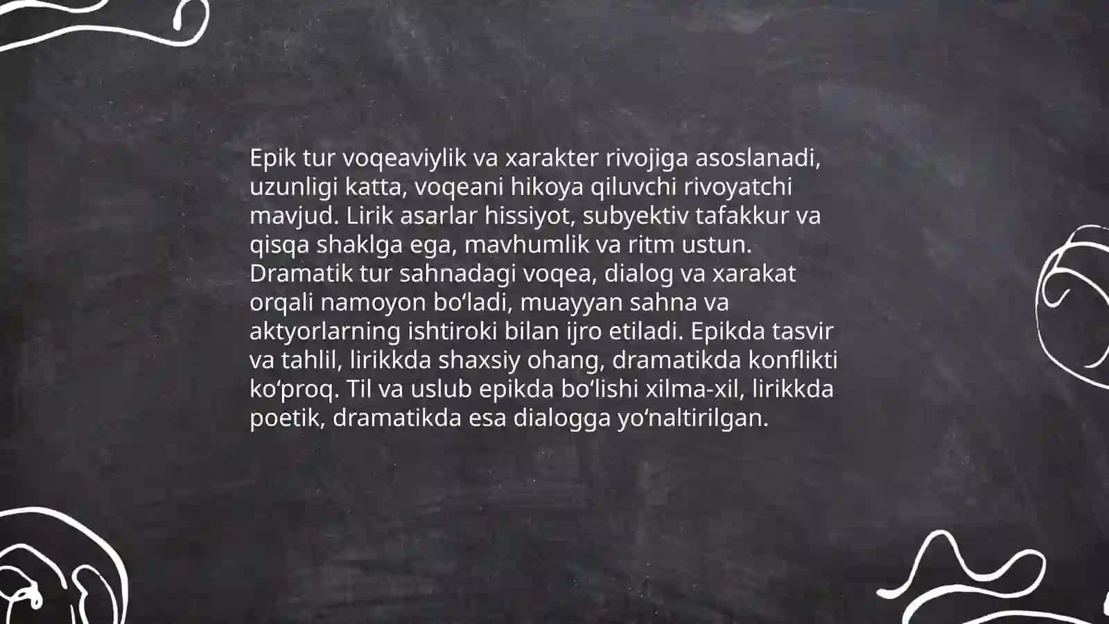 Adabiy tur va janrlar. Epic tur va uning janrlari. 4