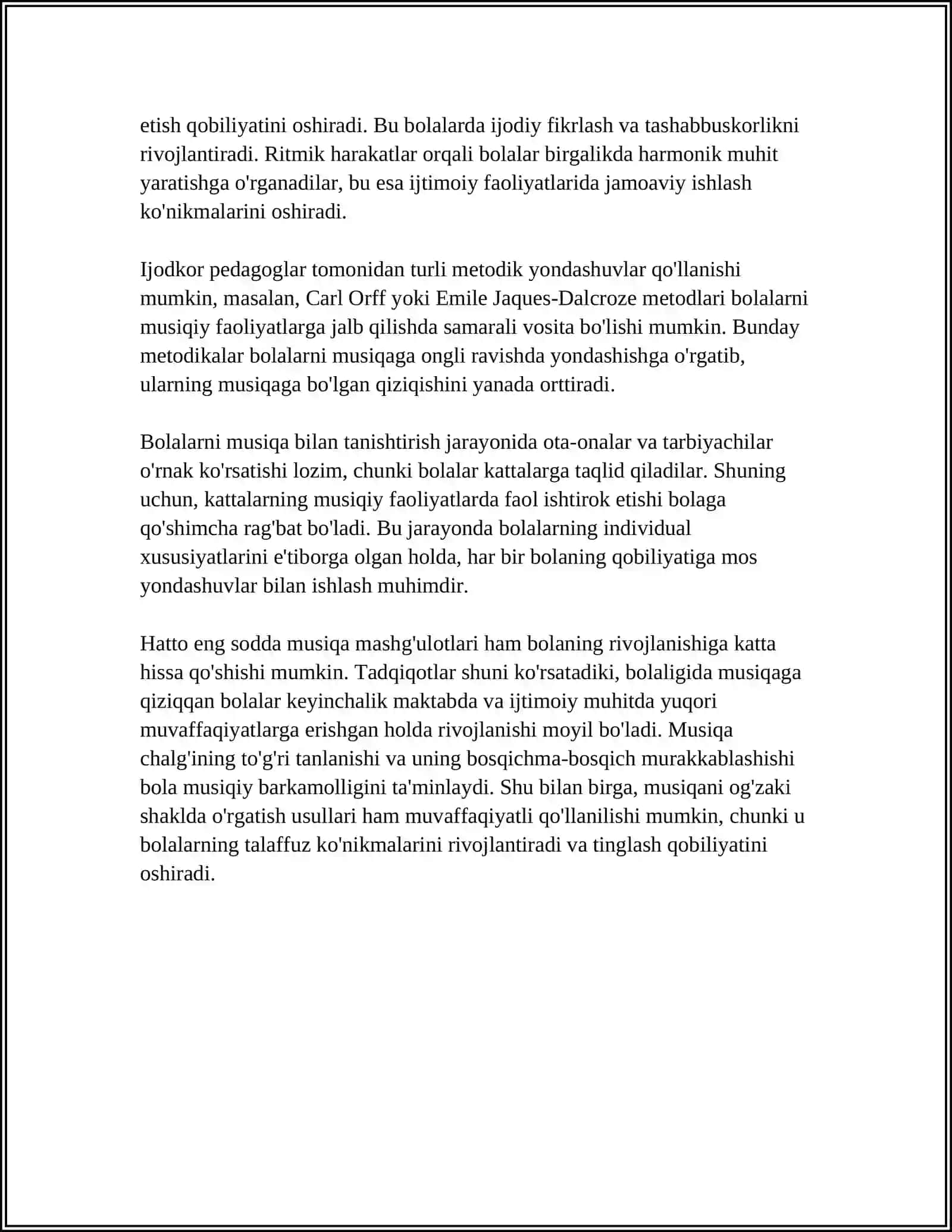 Tug'ilgandan to to'rt yoshgacha bo'lgan bolalarning boshlang'ich musiqa faoliyatlarining turlarini boshqarish metodikasi 4