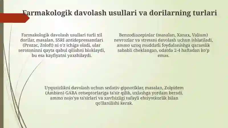 Uyqisizlik holatlari nevrozlar stress holatlari depressiyalarda farmasevtik yordam 4
