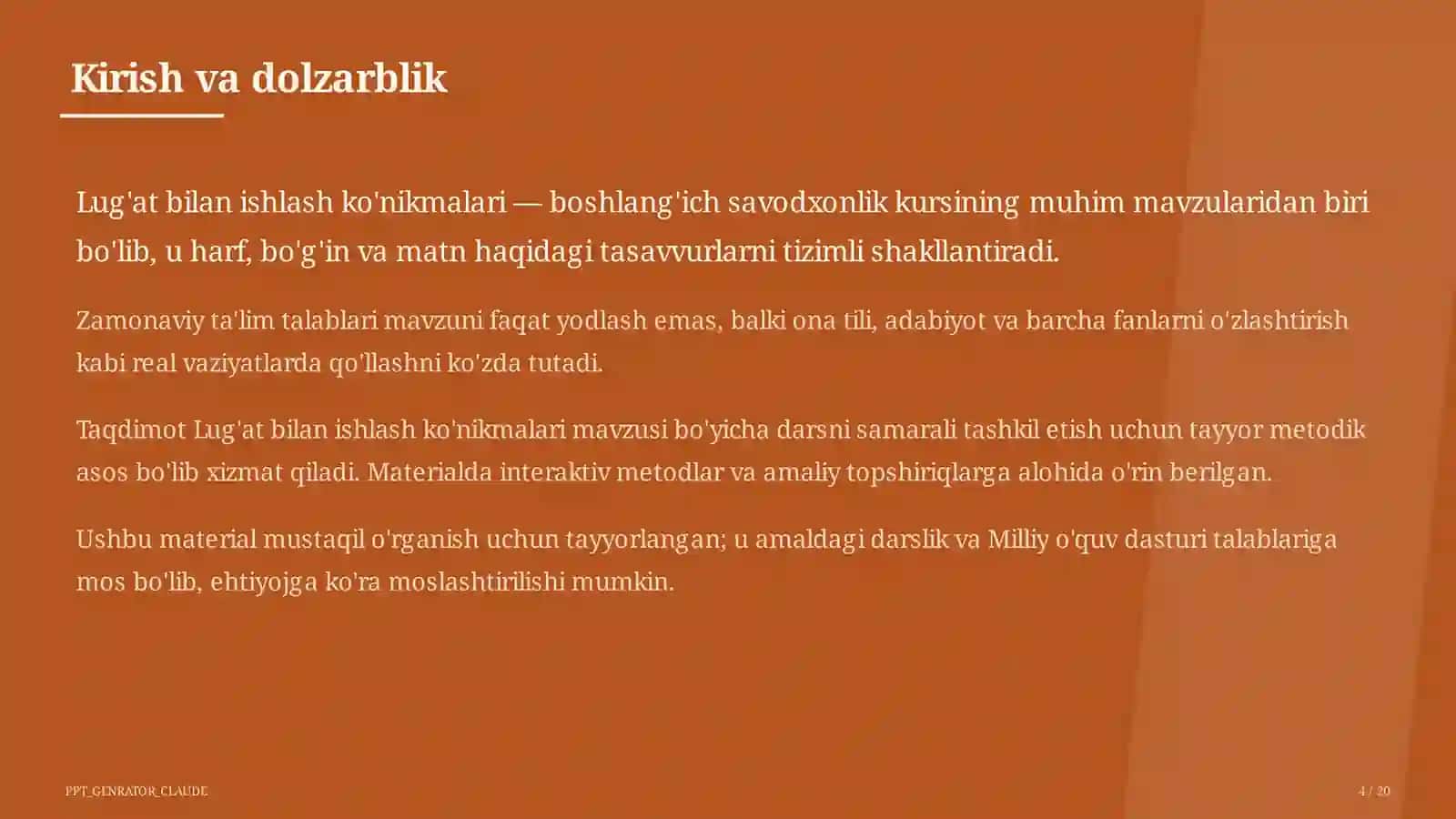 Lug'at bilan ishlash ko'nikmalari (4-sinf) 4