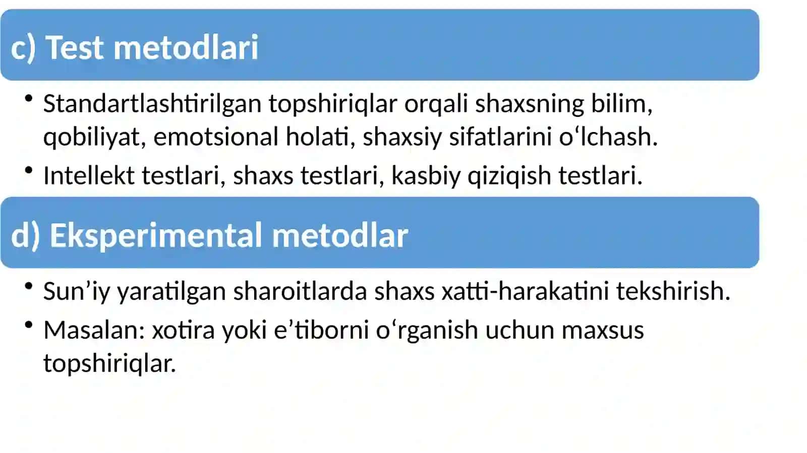 Psixodiagnostika metodlari klassifikatsiyasi va psixologik testlashtirish shakllari 4