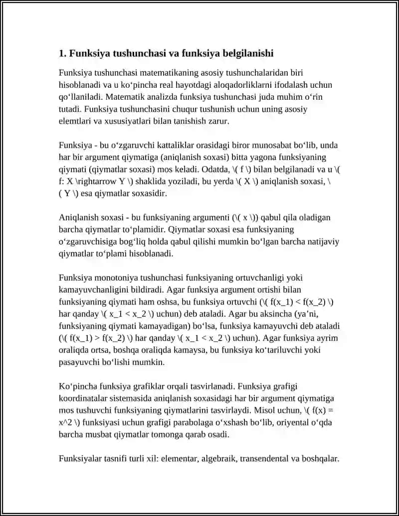 MATEMATIK ANALIZGA KIRISH. FUNKSIYA HAQIDA TUSHUNCHA 4