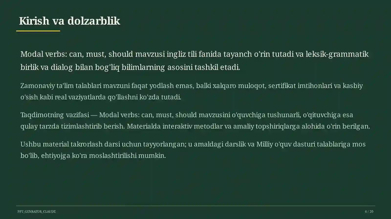 Modal verbs: can, must, should (7-sinf) 4