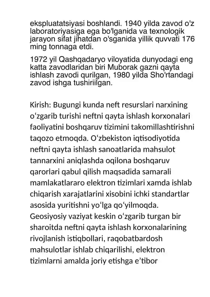 Respublikamizdagi neft va gazni qayta ishlash sa’noat korxonalari,ularning rivojlanish bosqichlari. 4