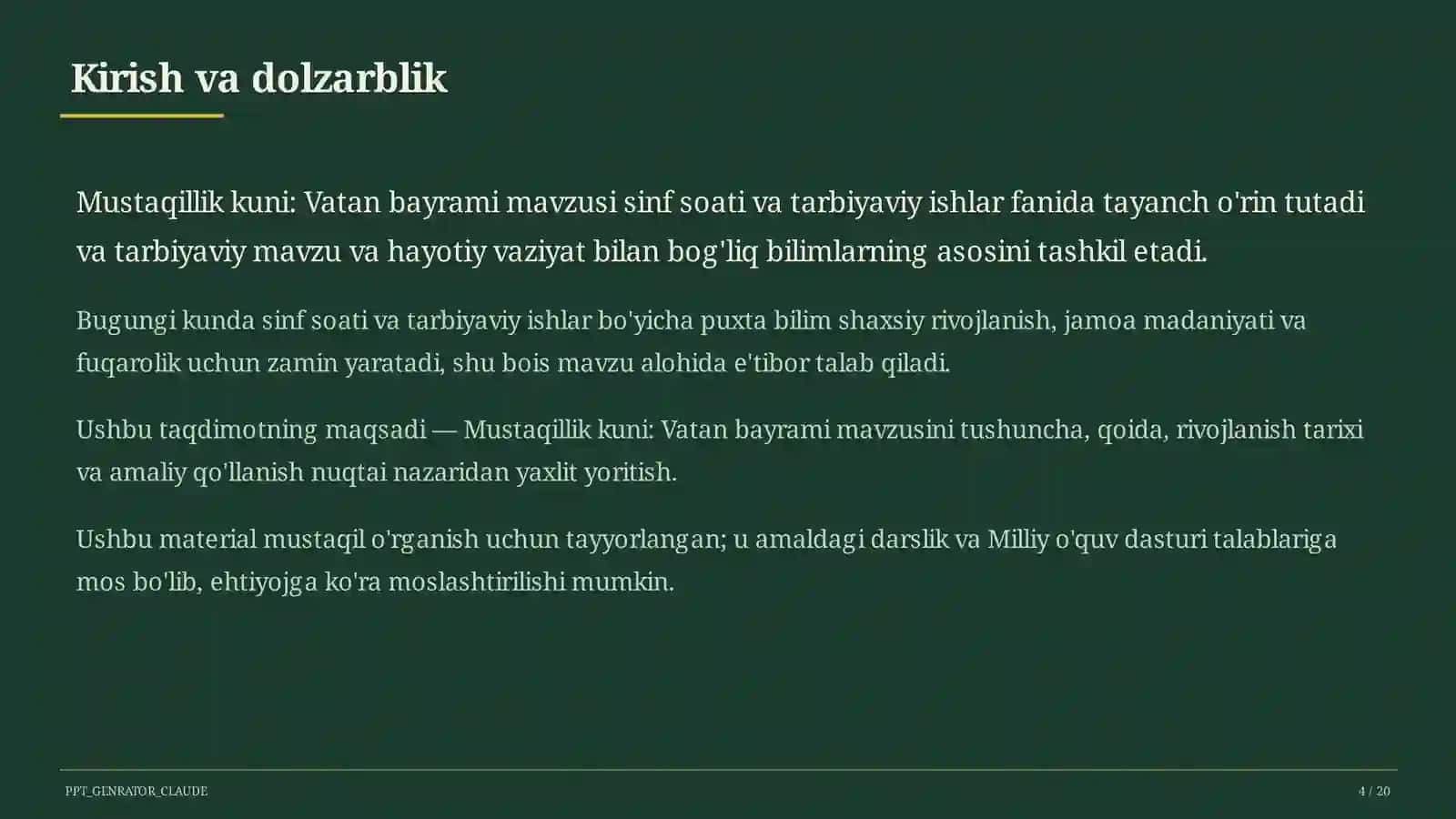 Sinf soati va tarbiyaviy tadbirlar (1–11) 4