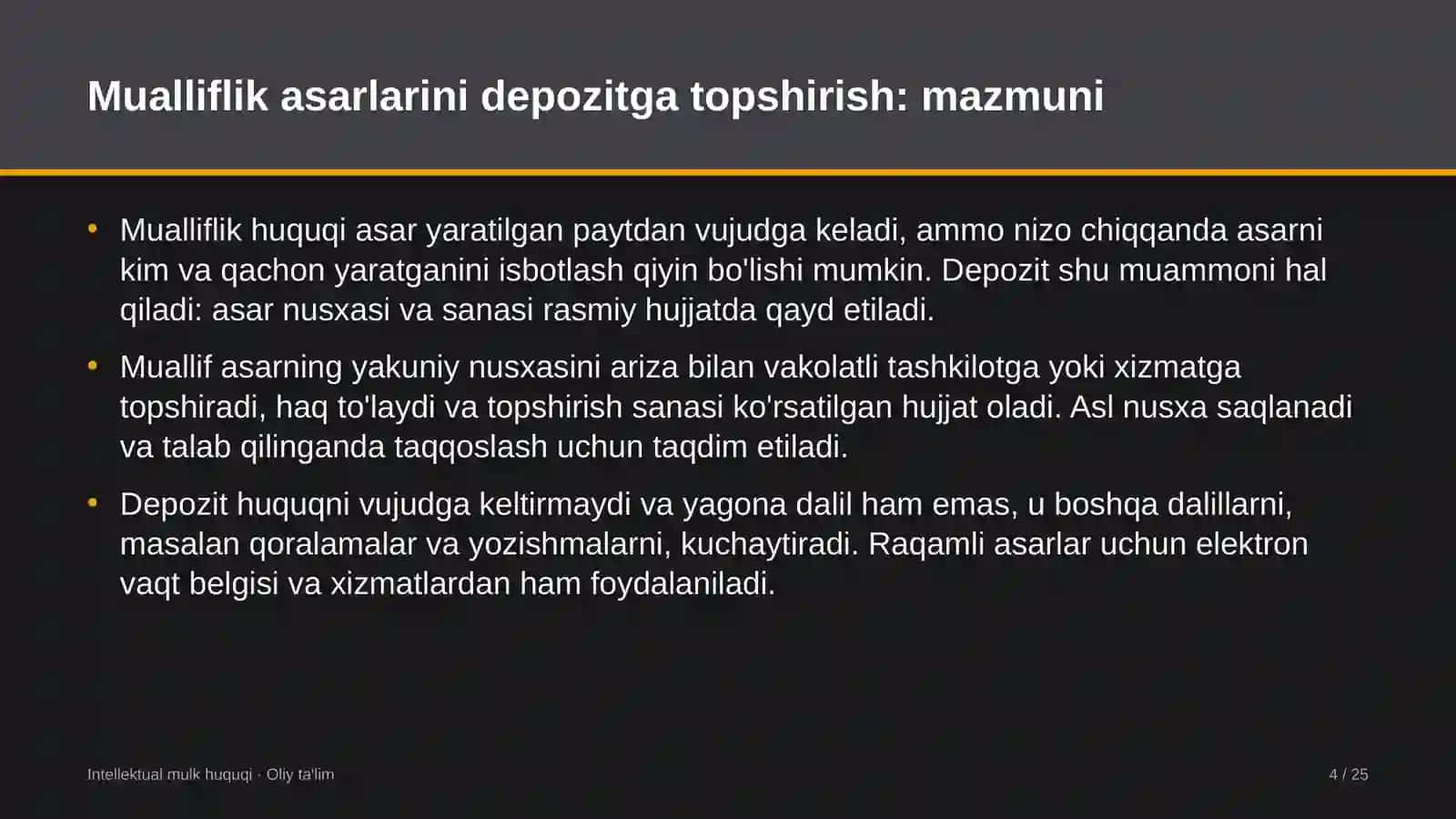 ta'lim turizmida mualliflik huquqi obyektlarini depozitga topshirish 2079 4