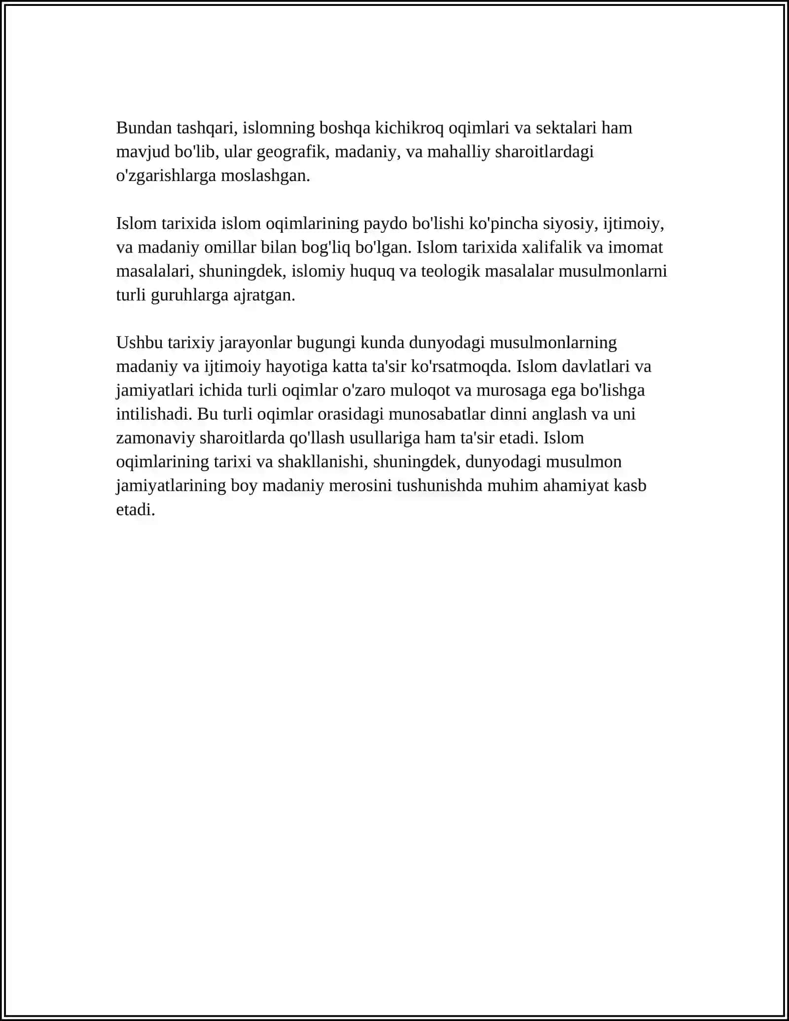 ISLOM OQIMLARI VA YO‘NALISHLARINING PAYDO BO’LISHI SABABLARI, EʼTIQODIDAGI BO‘LINISHLARNING SABABLARI VA OQIBATLARI 4