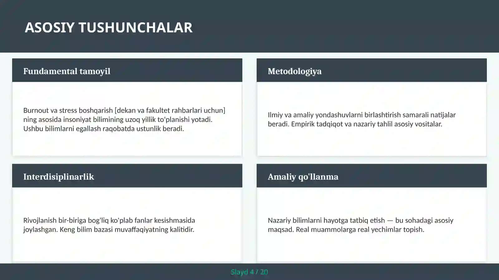 Burnout va stress boshqarish [dekan va fakultet rahbarlari uchun] 4